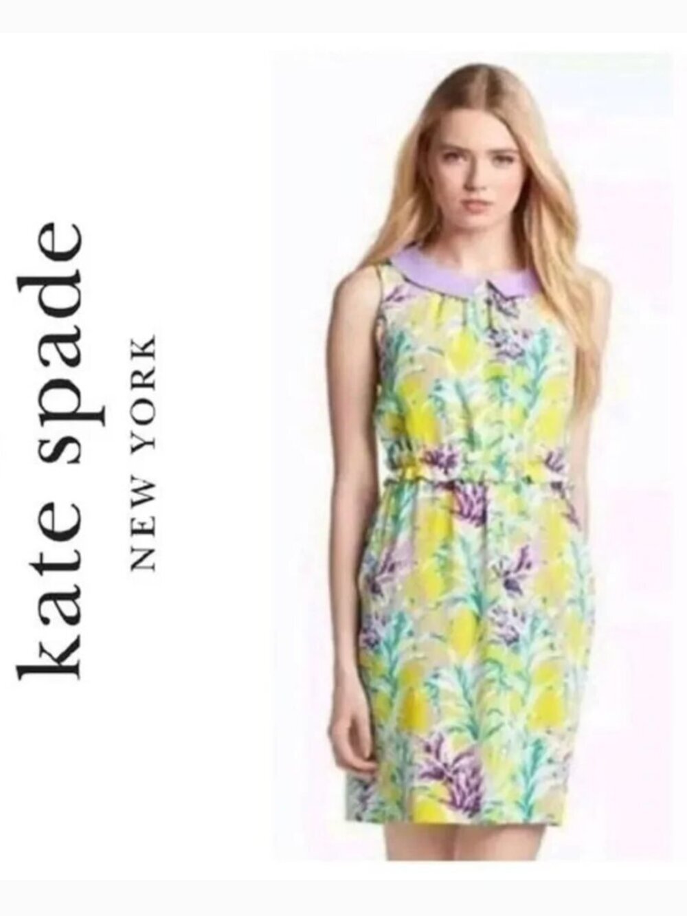 Kate Spade Neal Mini Dress Silk Sleeveless Peter Pan Floral Satin Yellow Size 8